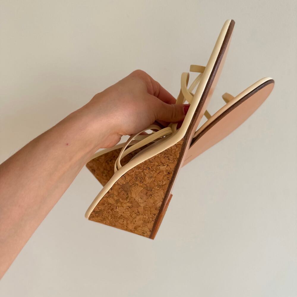 Ancient Greek Sandals Chora Leather Strappy Cork Wedge Sandals Cream 8 NWT - Picture 9 of 9